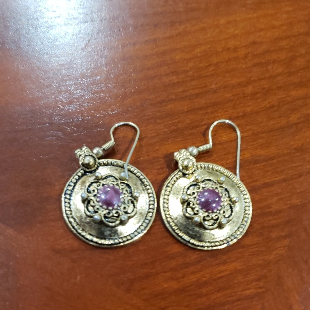 Elegant Gold and Purple Earrings
